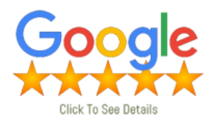 Google logo with five gold stars, indicating a five-star rating; 