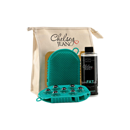 A Bottle of Lotion and a Brush Are in a Bag That Says Chelsea Jean — Your Body Revolution in Caloundra, QLD