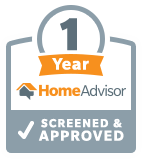 A logo for a 1 year home advisor screened and approved.