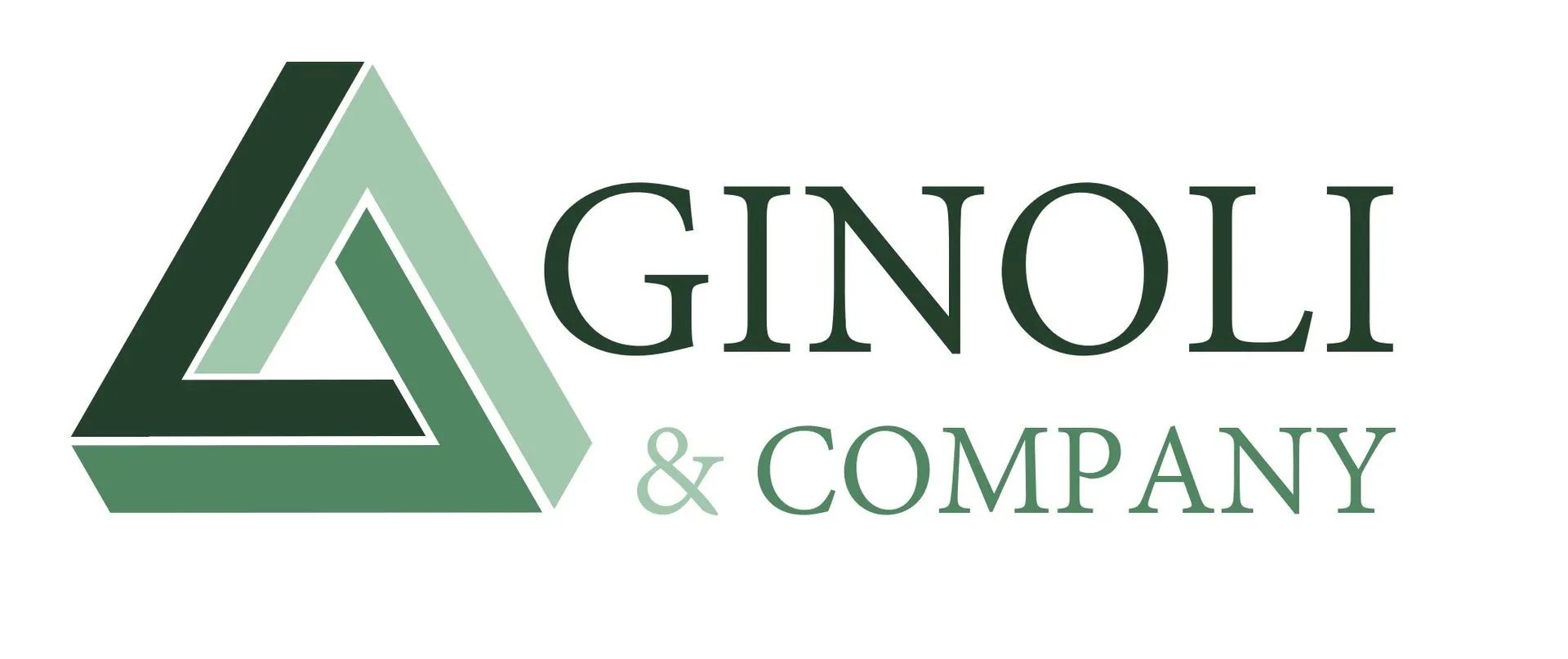 Logo of Ginoli & Company. An impossible triangle in shades of green with dark green lettering.