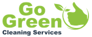 A logo for go green cleaning services with an apple and leaves.