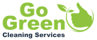 A logo for go green cleaning services with an apple and leaves.
