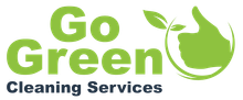 A logo for go green cleaning services with an apple and leaves.