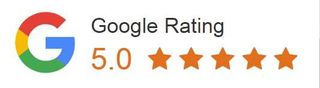 A google rating of 5.0 stars is shown on a white background.