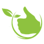 A green thumbs up sign with a plant growing out of it.