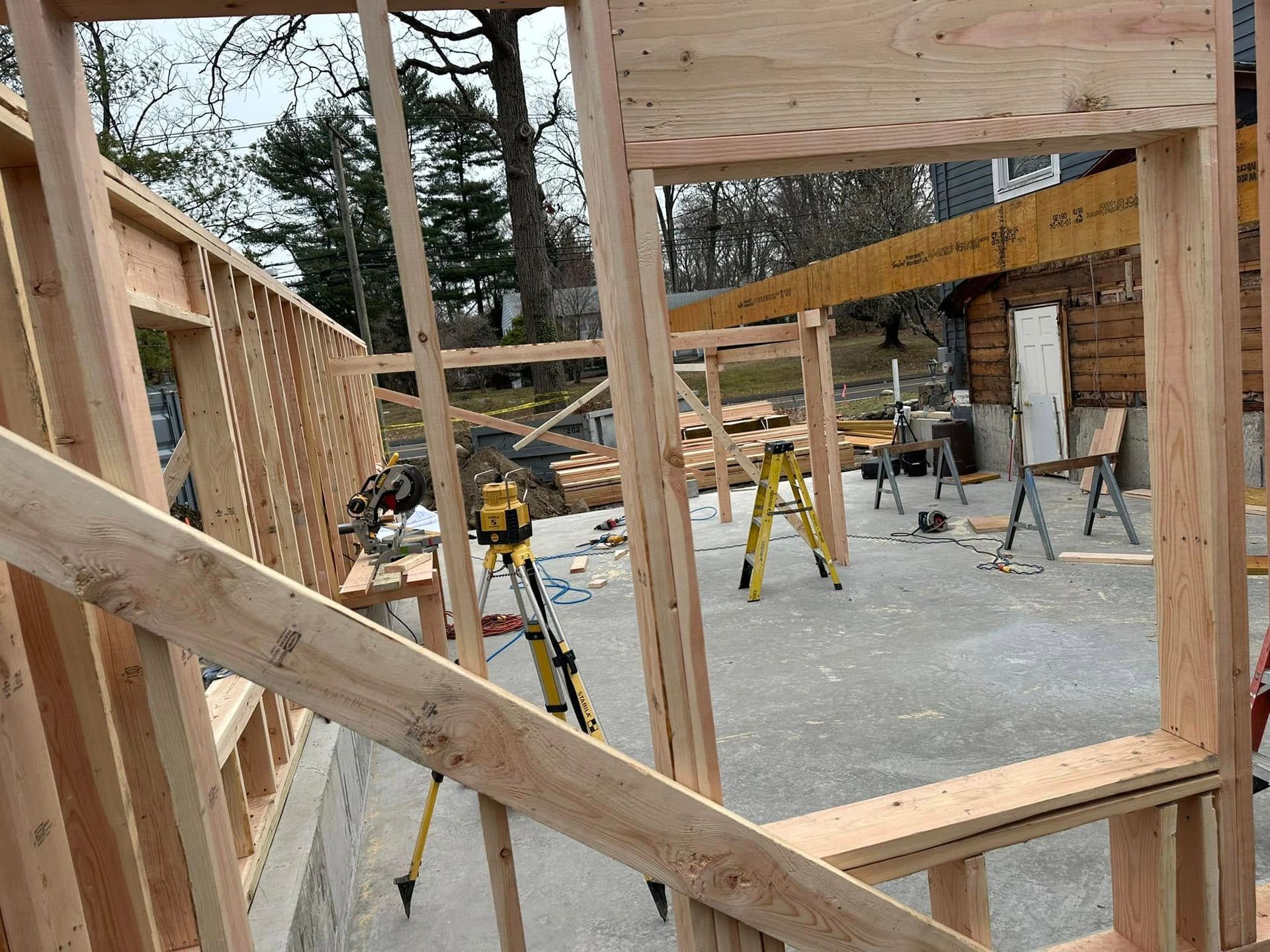 A house is being built with a lot of wood.