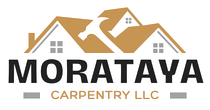 A logo for morataya carpentery llc with a house on the roof.