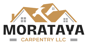 A logo for morataya carpentery llc with a house on the roof.