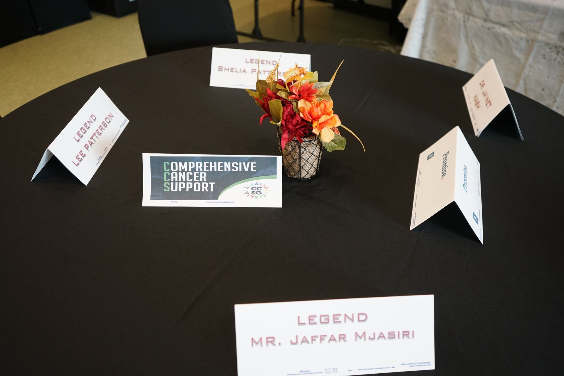 Table with signs for 