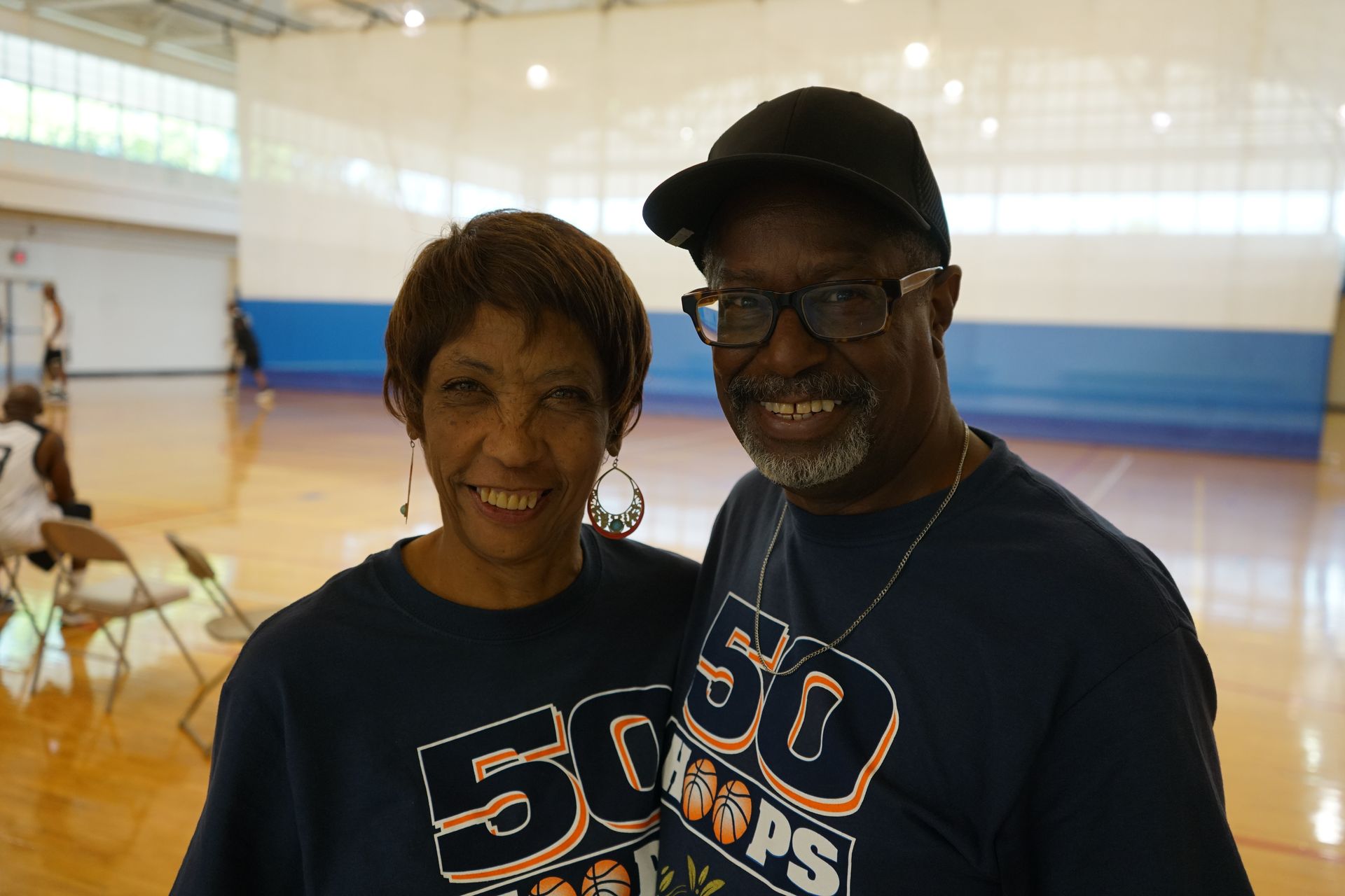 Two people wearing matching 