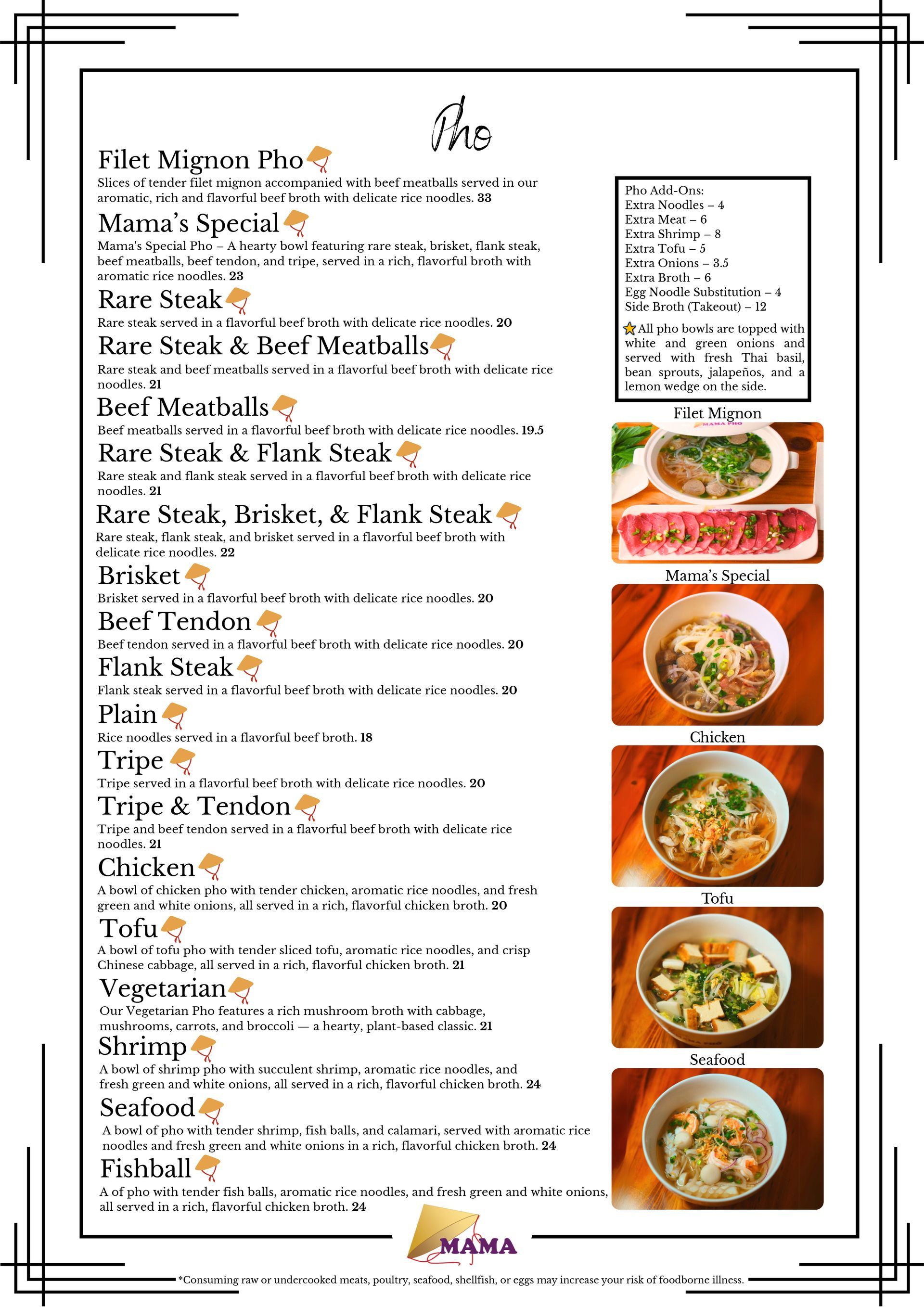 A menu for a restaurant with a picture of a bowl of soup.