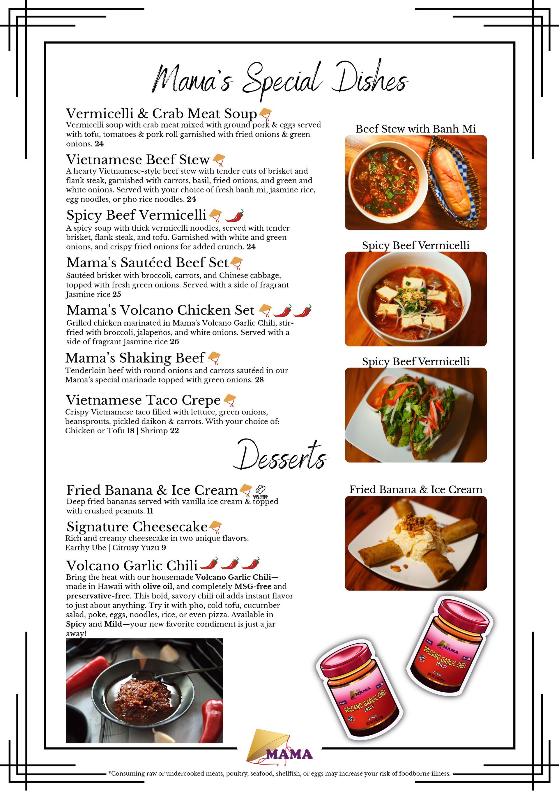 A menu for a restaurant with a variety of food on it.