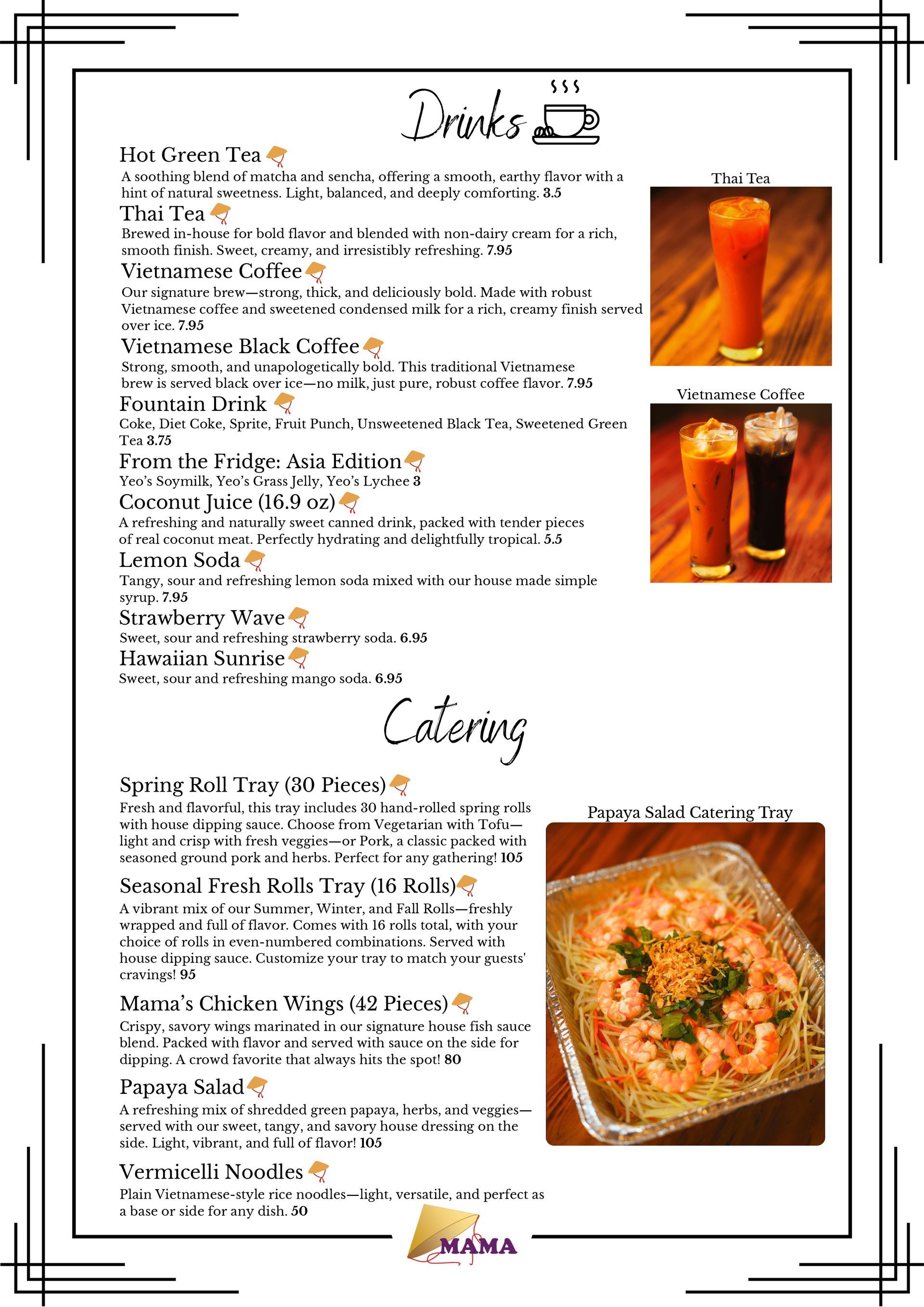 A menu for a restaurant with a picture of a plate of food and drinks.