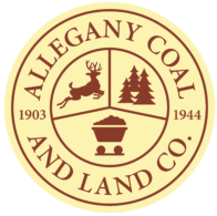 The logo for Allegany Coal and Land CO. has a deer, trees, and a wagon.