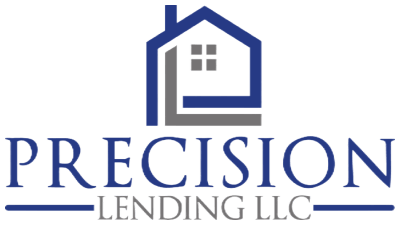 A logo for precision lending llc with a house on it.