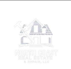 North Coast Real Estate & Repair logo: a house with a hammer crossed over it; company name below.
