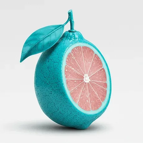 Minimalistic concept art with a turquoise lemon shape, white background, created by Ermetica7