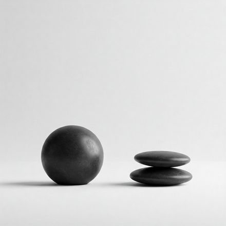 Minimalistic zen inspired stones, one spherical and a piles made of two, created by Ermetica7.