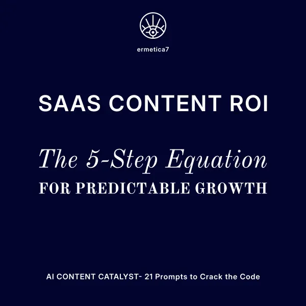 SaaS content marketing and SEO guide cover with title and Ermetica7 logo.
