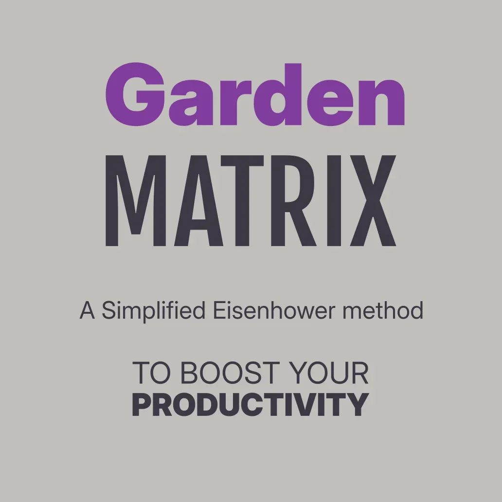 A visual representation of the Garden MATRIX, a task management framework inspired by the Eisenhower method, aimed at improving focus and productivity.