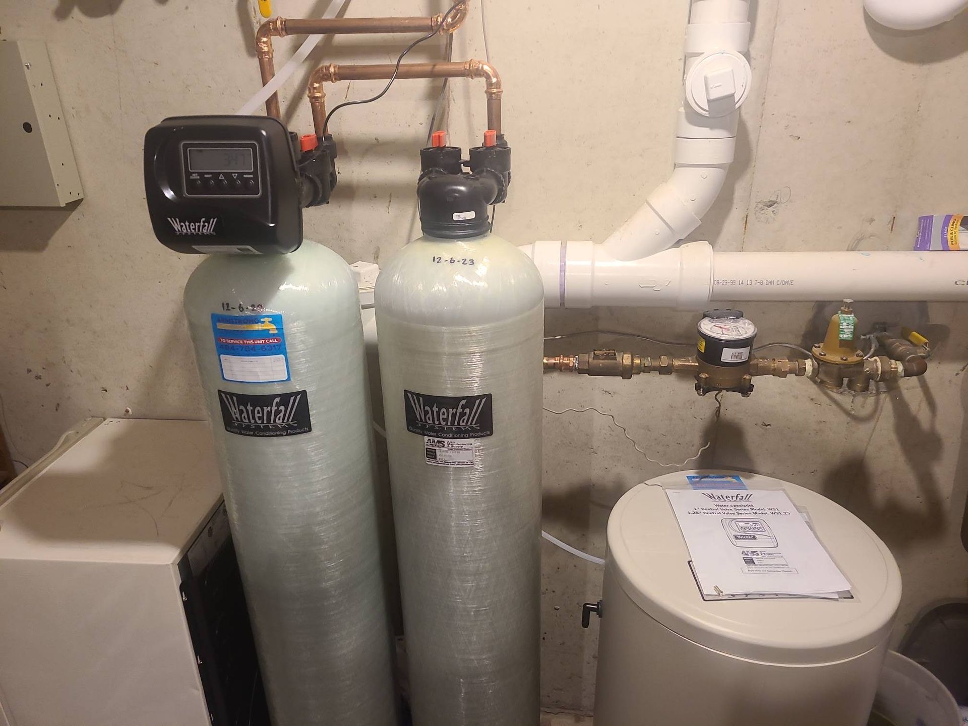 Water softener and carbon filter installation for a customer with public water.