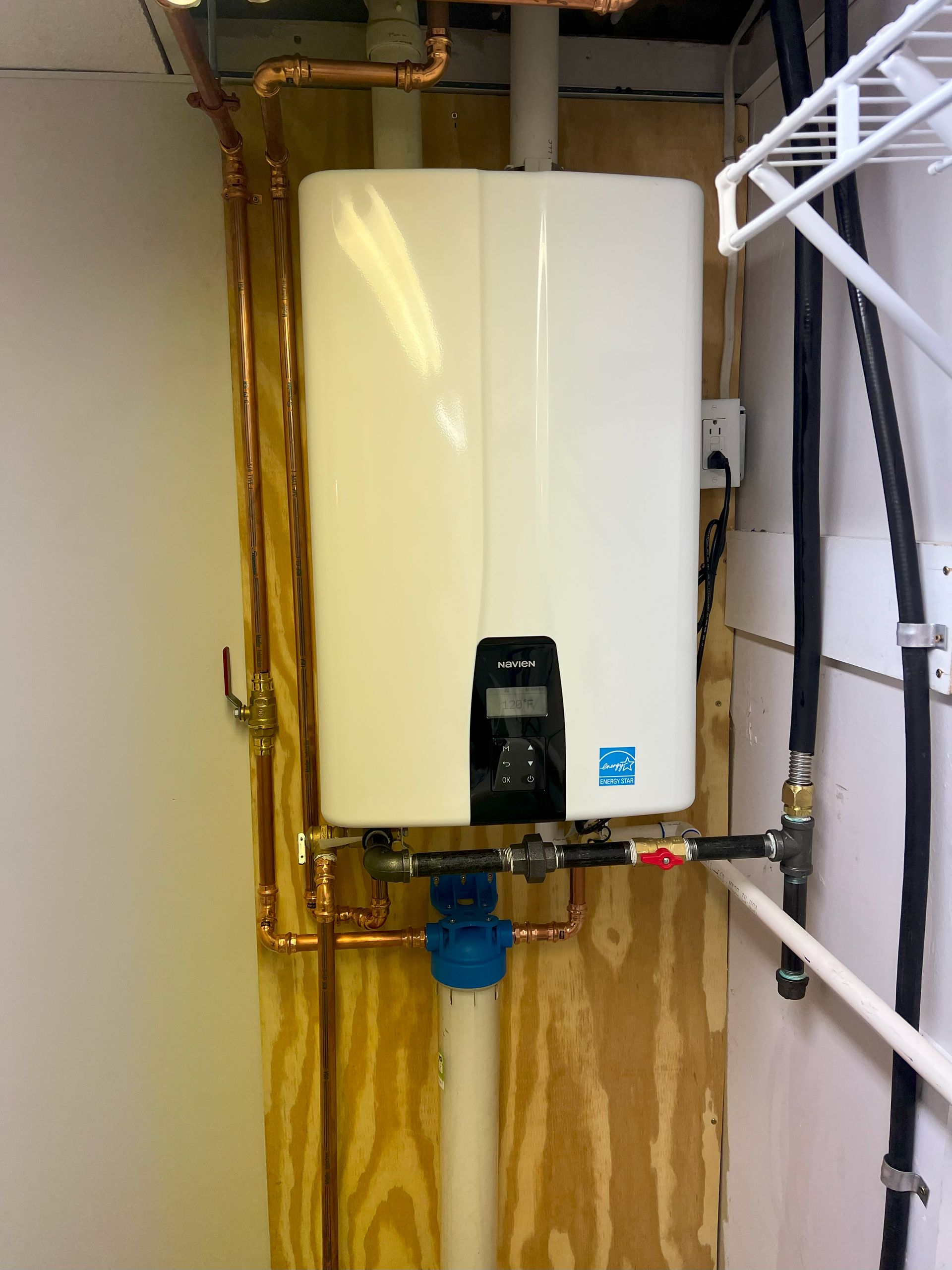 Newly installed Navien water heater.