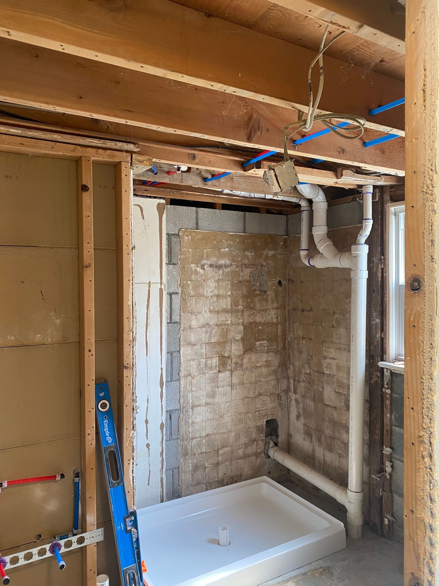 A remodeled bathroom of a residential house.