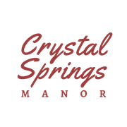 Crystal Springs Manor logo in burgundy script on a white background