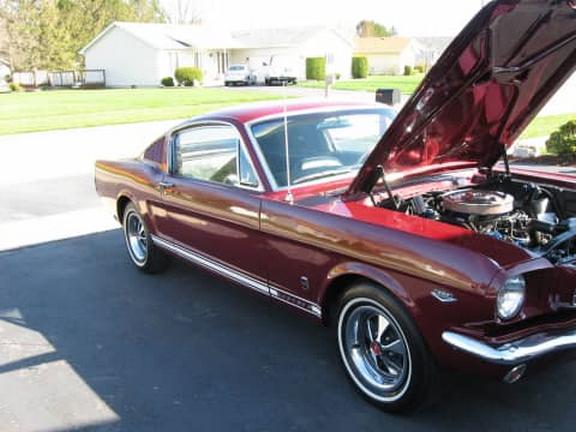 vintage maroon car hood open