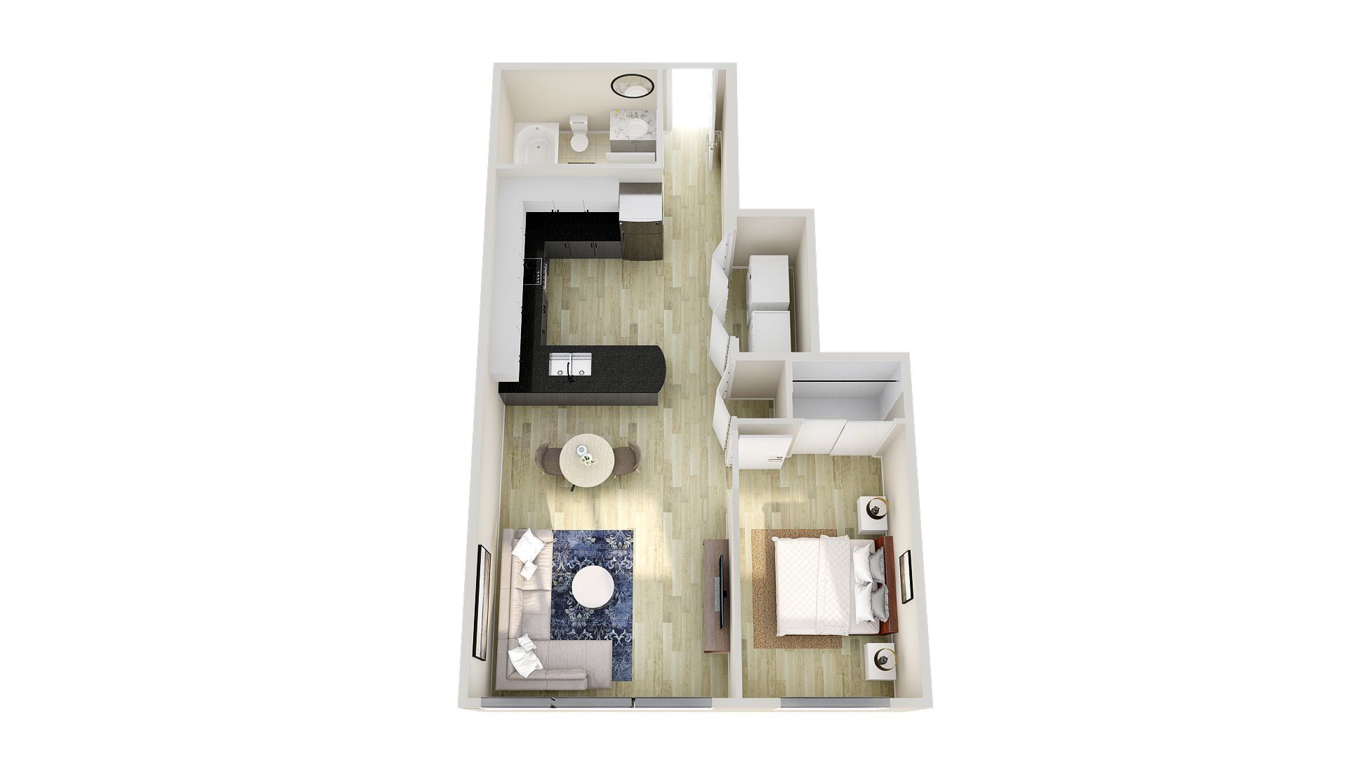 One Bed One Bath BCD Floor Plan