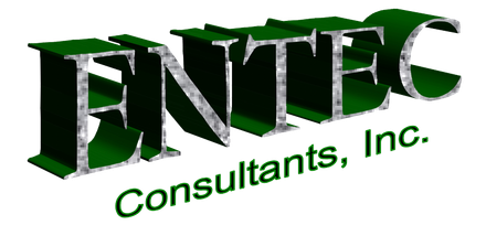 A green and silver logo for entec consultants inc.