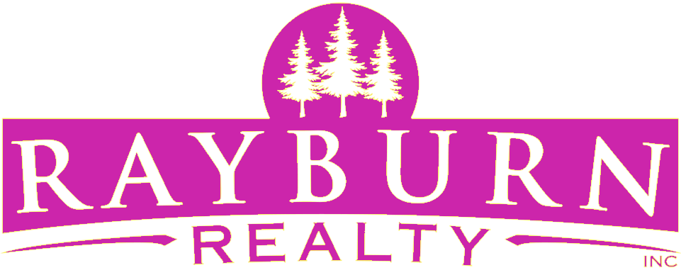 The logo for rayburn realty is purple and white