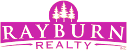 The logo for rayburn realty is purple and white