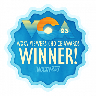 A sticker that says wxxv viewers choice awards winner