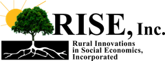 RISE, Inc. Rural Innovations in Social Economics, Incorporated RISE inc. logo of a tree showing roots and being backlit by the sun