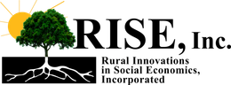 RISE, Inc. Rural Innovations in Social Economics, Incorporated RISE inc. logo of a tree showing roots and being backlit by the sun