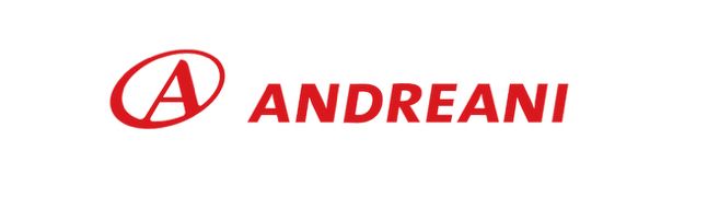 El logotipo de andreani es rojo sobre un fondo blanco.