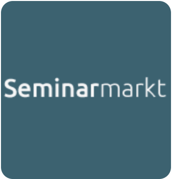 A blue square with the word seminarmarkt on it