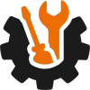 A wrench and a screwdriver are on a gear.