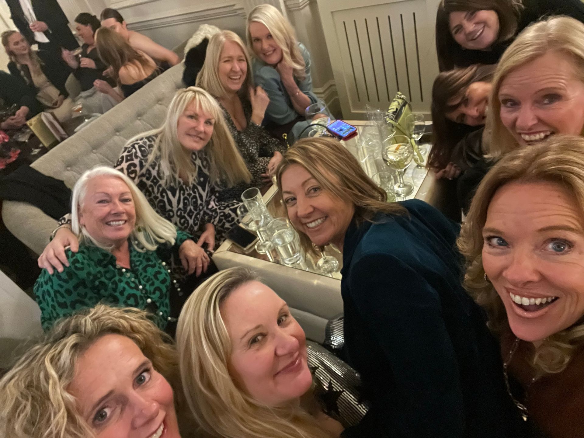 A group of women are sitting at a table  at a Friends of Alfie Martin charity lunch