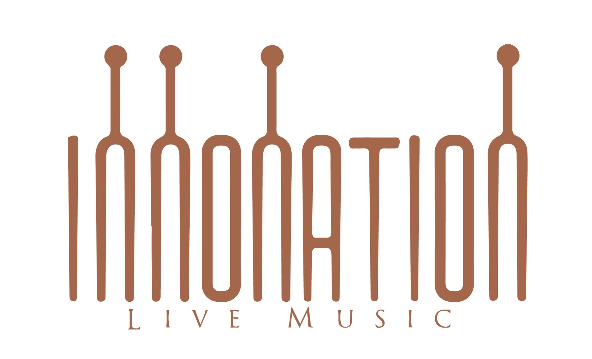 帶有音叉的棕色標誌，拼寫為“Intonation”，下方為“Live Music”。