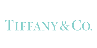 白色背景上的淺藍色字體 Tiffany & Co. 標誌。