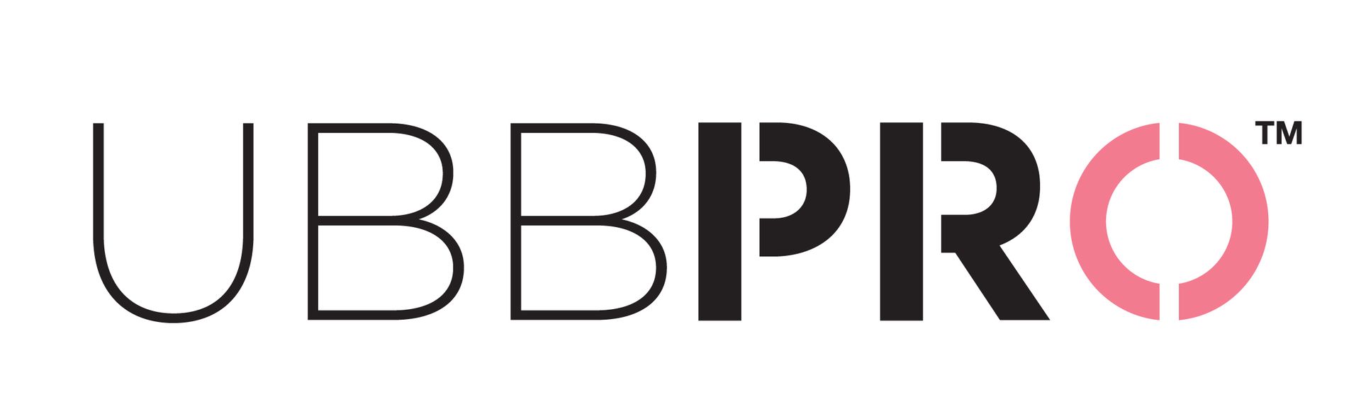 UBBPRO 標誌，黑色文字，帶有粉紅色圓圈表示字母“O”和商標符號。