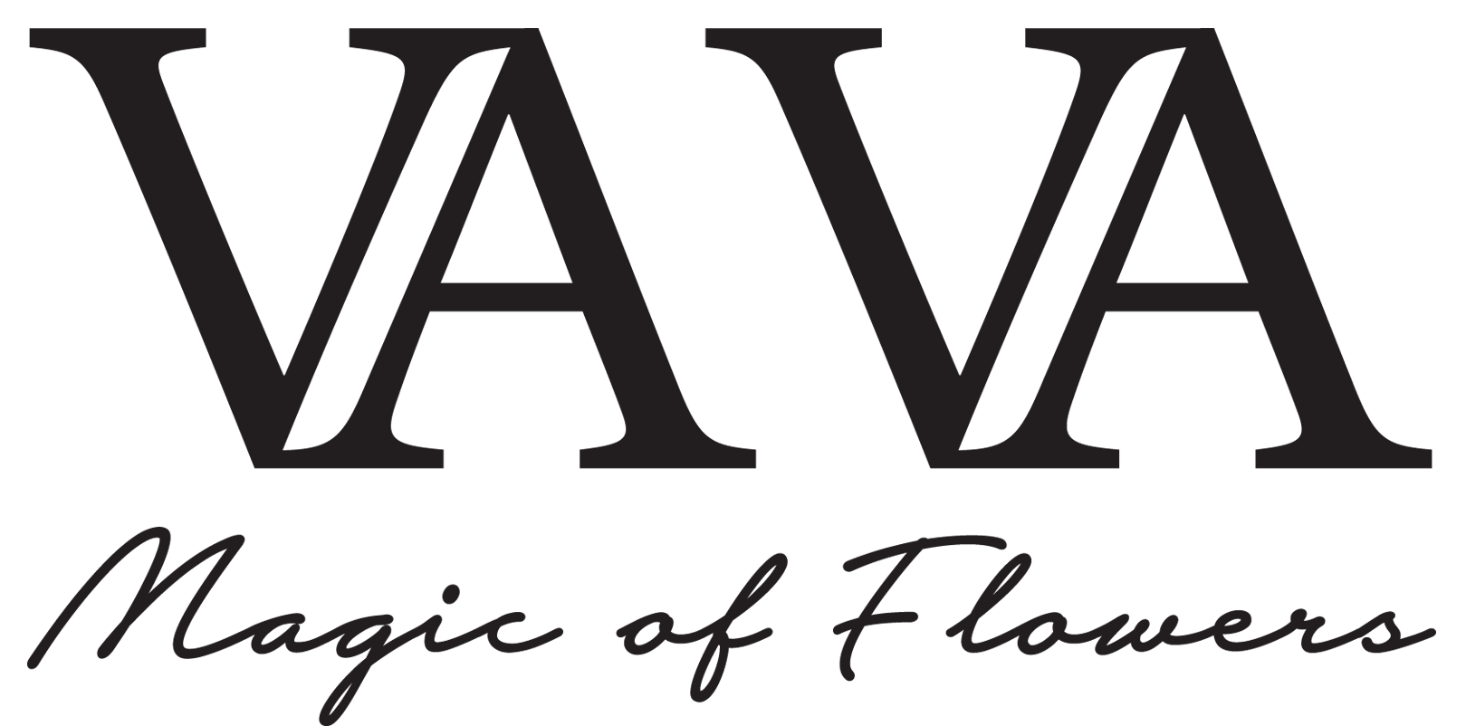 VAVA 的標誌「花的魔力」帶有黑色風格化的字母。