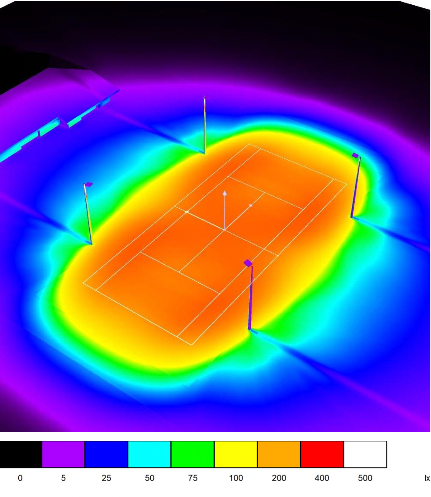 tennis court lighting heat map