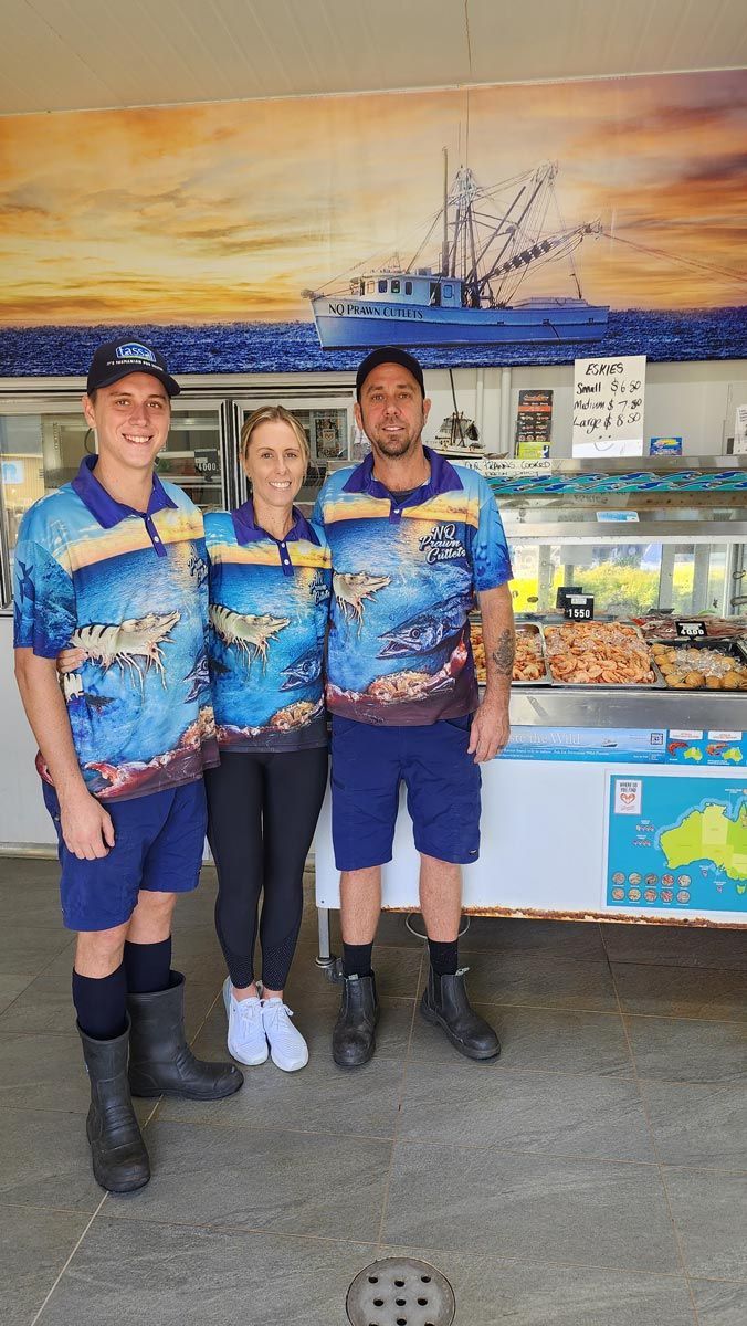 Steve, Carly And Son Jayden, working at NQ Prawn Cutlet — Local Seafood Shop in Portsmith, QLD