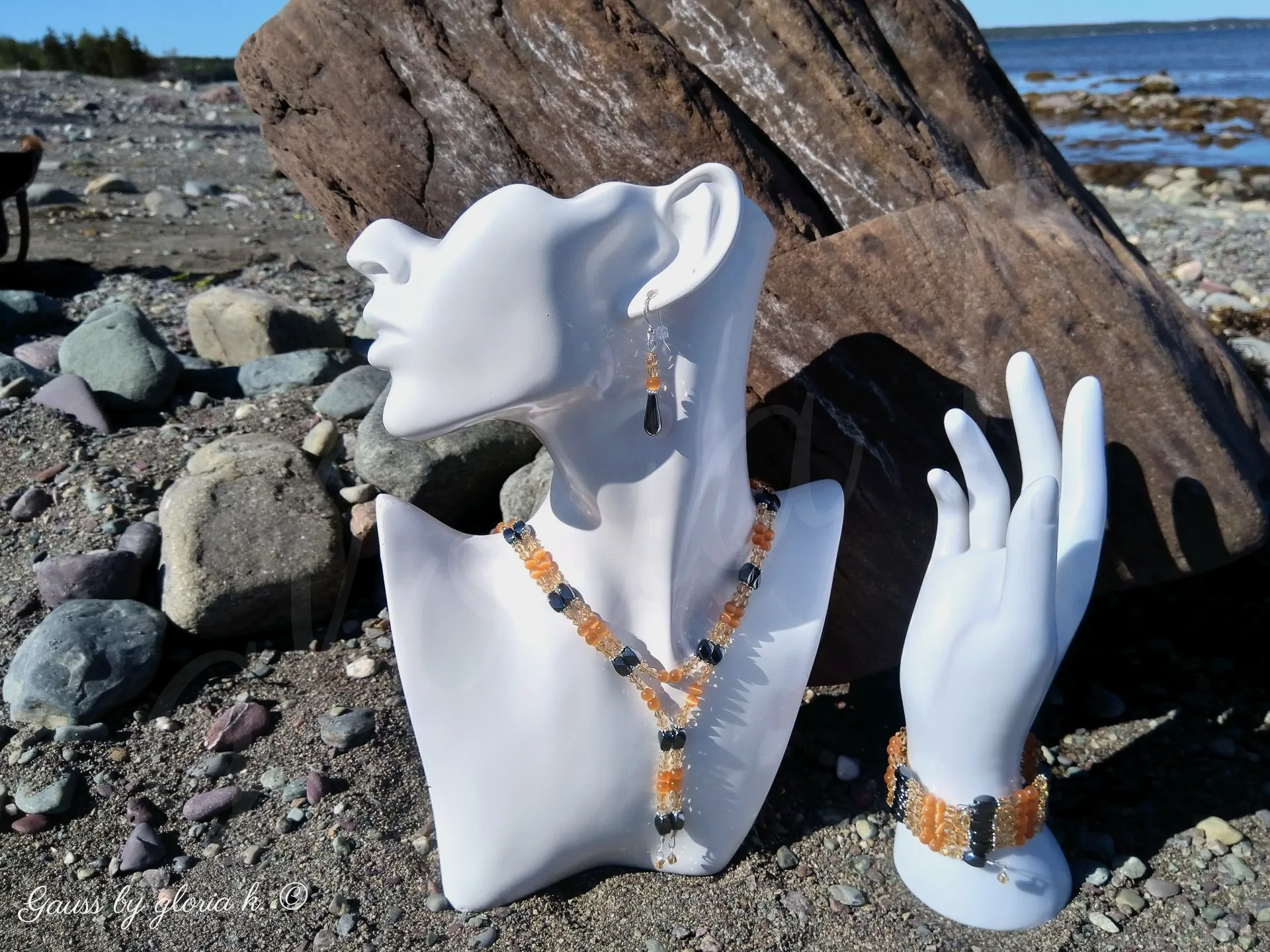 Autumn Ambiance magnetic wrap necklace and bracelet on rocky beach