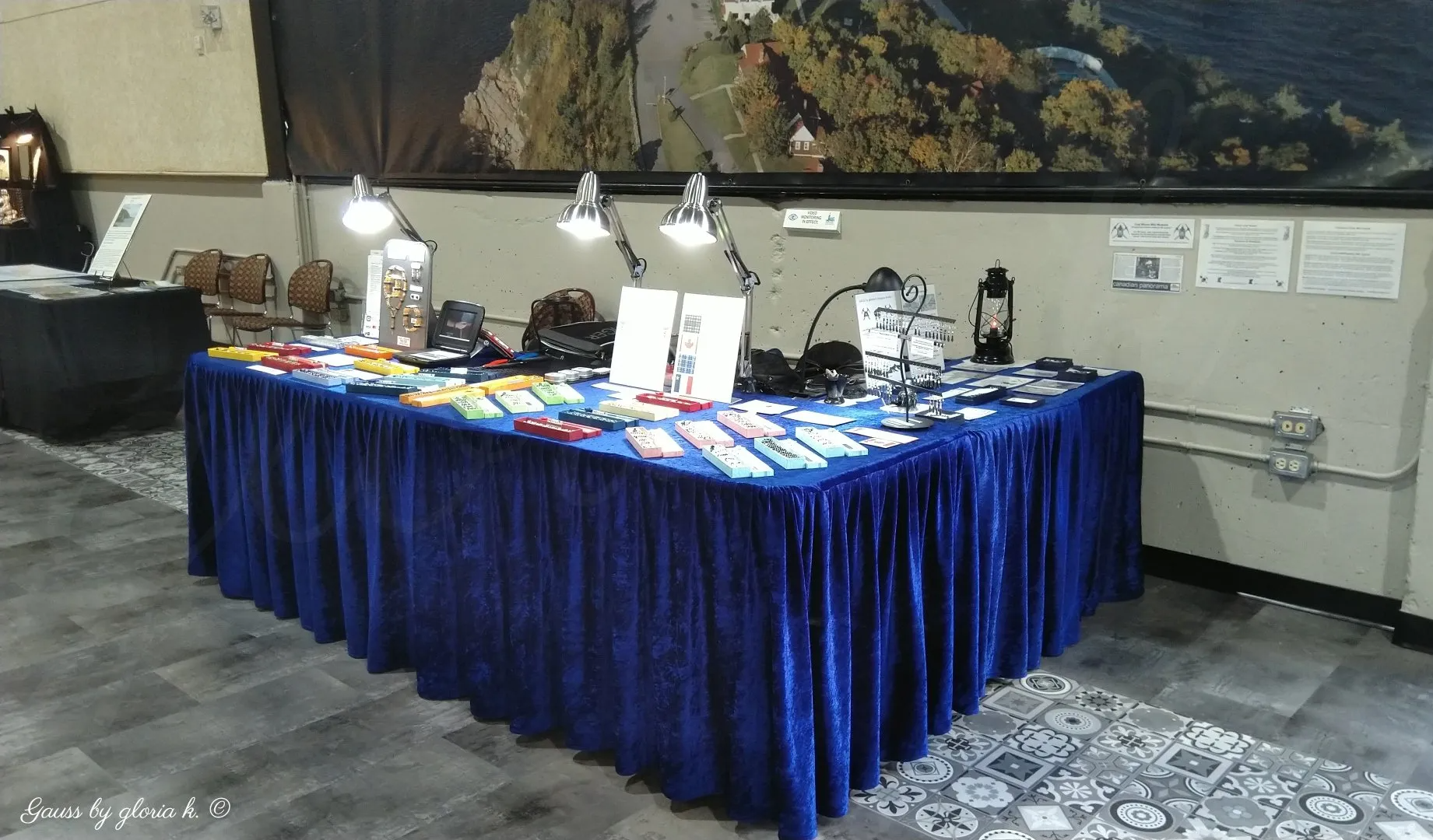 gloria k. magnetic jewellery display at Sydney, NS market, side view.