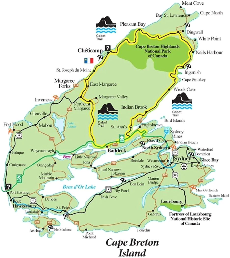 Map of Cape Breton Island, Nova Scotia, Canada