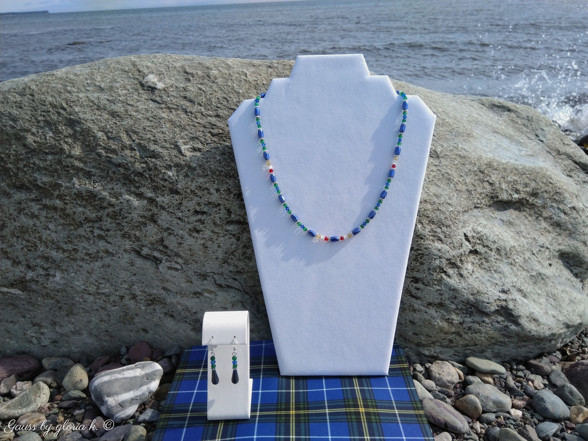 Nova Scotia Tartan magnetic hematite necklace by sea boulder
